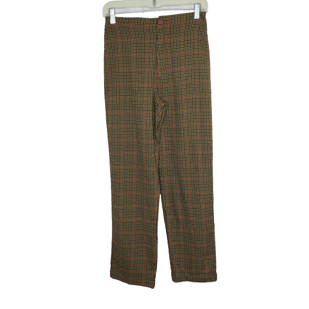 Women's XS John Galt Brown Check Palid Straight Leg Polyester Pants
